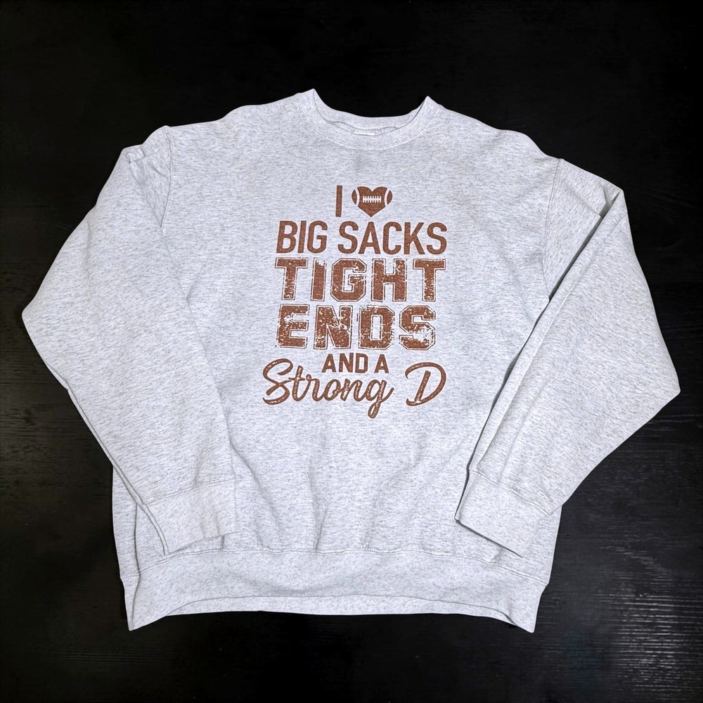 Port & Company Gray Football Graphic Sweatshirt Big Sacks Tight Ends Strong D XL